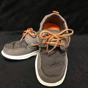 Sperry Boys Deck Shoes Velcro Closure Size US10 Boys M width. Gray & Orange Used